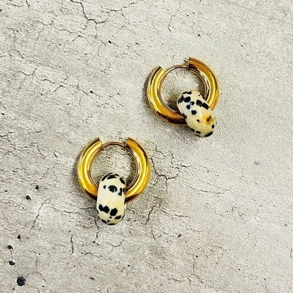 Anthropologie Jewelry - Gold stone huggie hoop earrings